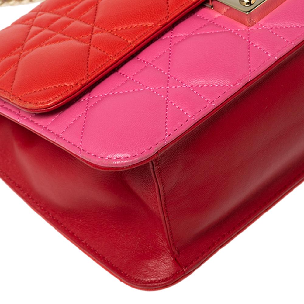 Women's Dior Red/Pink Cannage Leather Miss Dior Promenade Chain Clutch