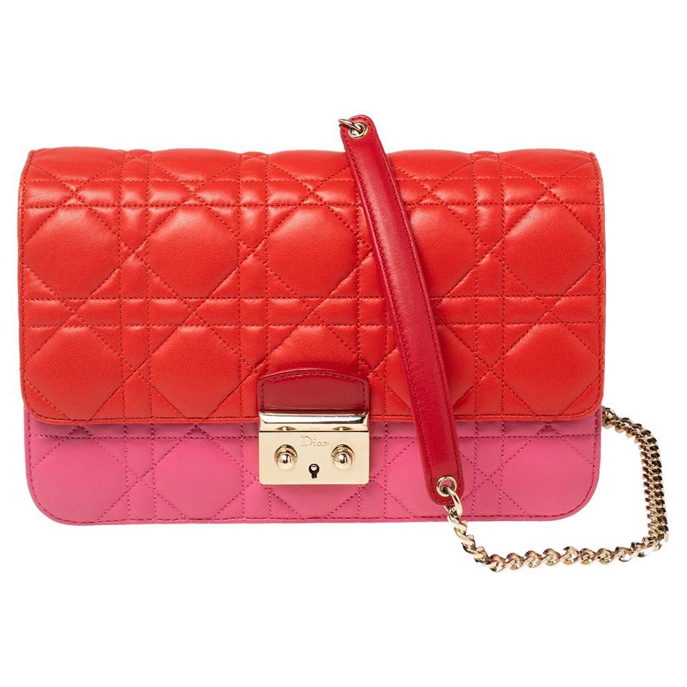 Dior Red/Pink Cannage Leather Miss Dior Promenade Chain Clutch