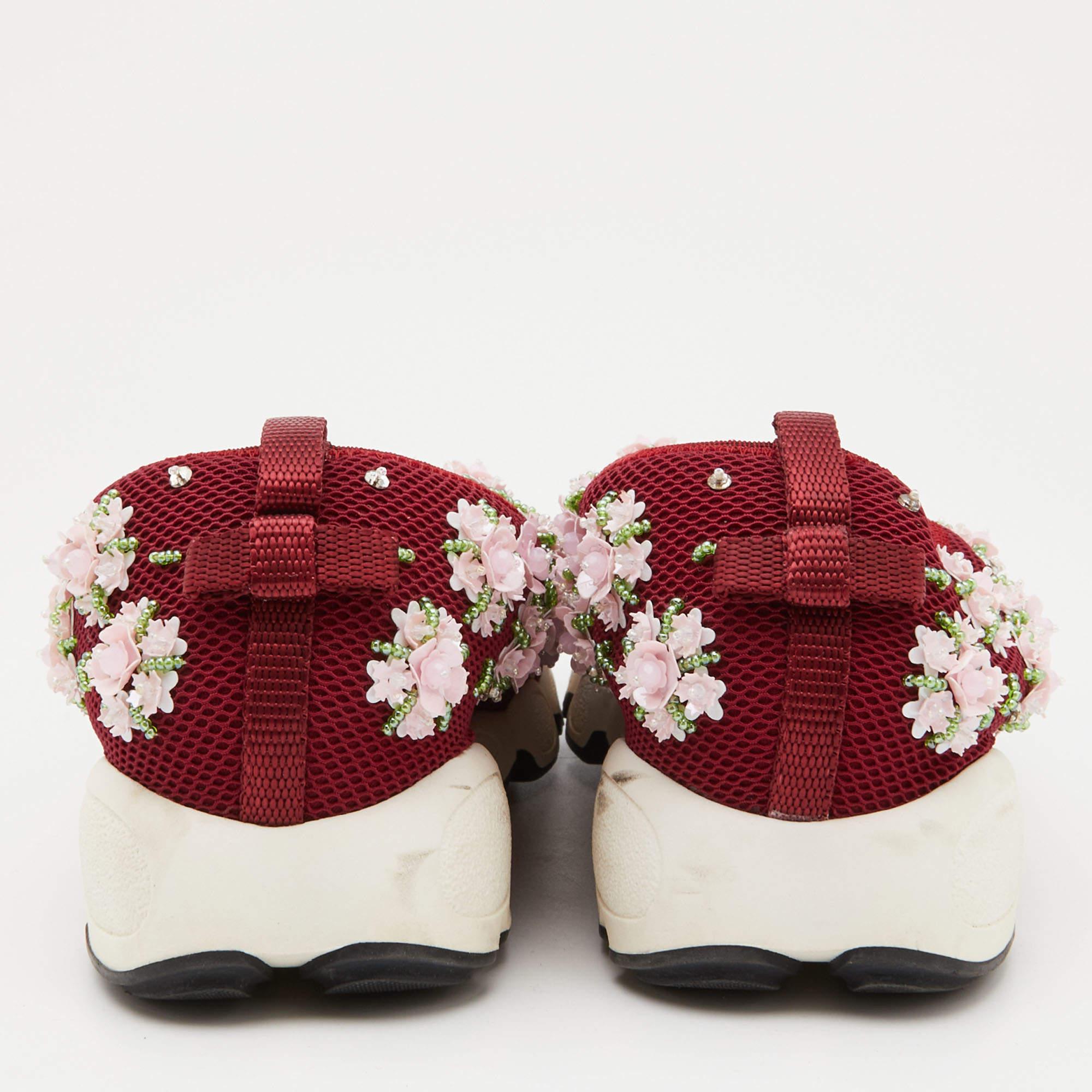 Dior Rot/Rosa Kristall verzierte Mesh Fusion Slip-On Turnschuhe Größe 37,5 Damen im Angebot