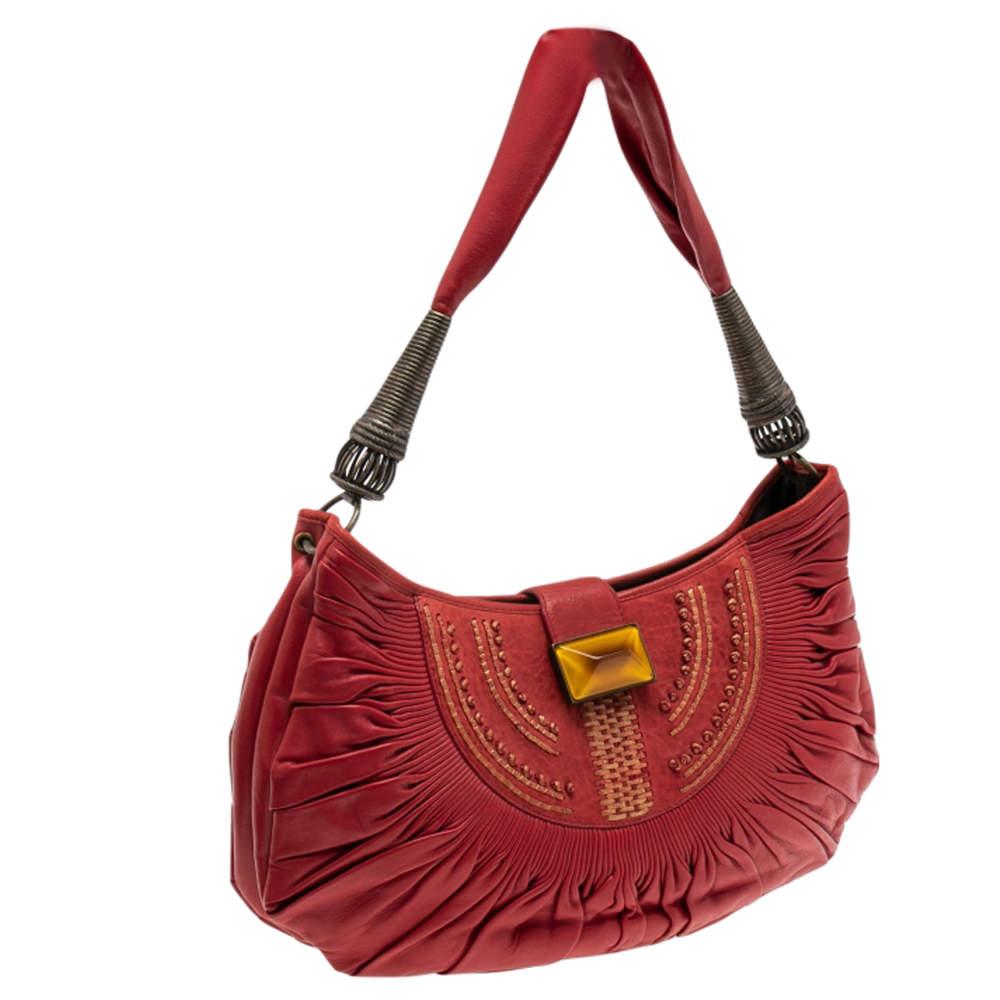 Dior Red Pleated Leather Plisse Hobo For Sale 1