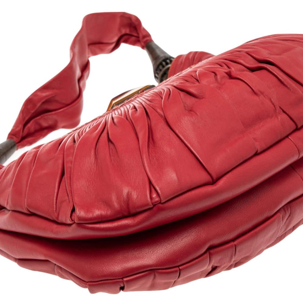 Dior Red Pleated Leather Plisse Hobo For Sale 3