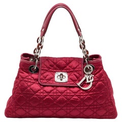 Dior Red Quilted Cannage Satin Charming Lock Satchel
