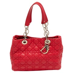  Dior Red Quilted Leather Lady Dior Tote