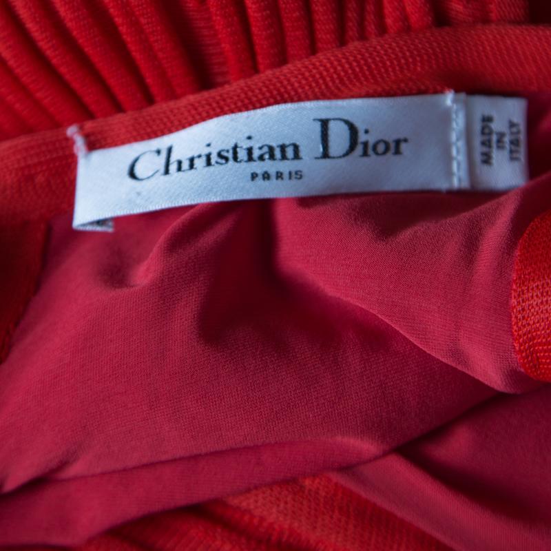 Women's Dior Red Rib Knit Sleeveless Asymmetric Bottom Maxi Dress M