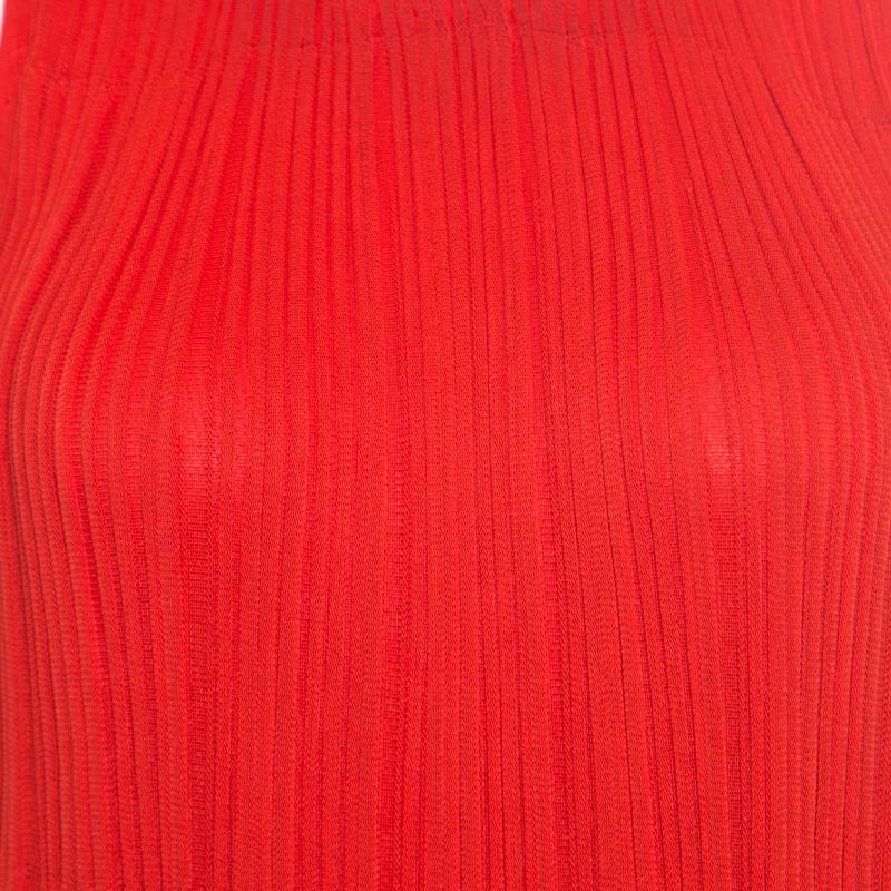Women's Dior Red Rib Knit Sleeveless Asymmetric Bottom Maxi Dress M