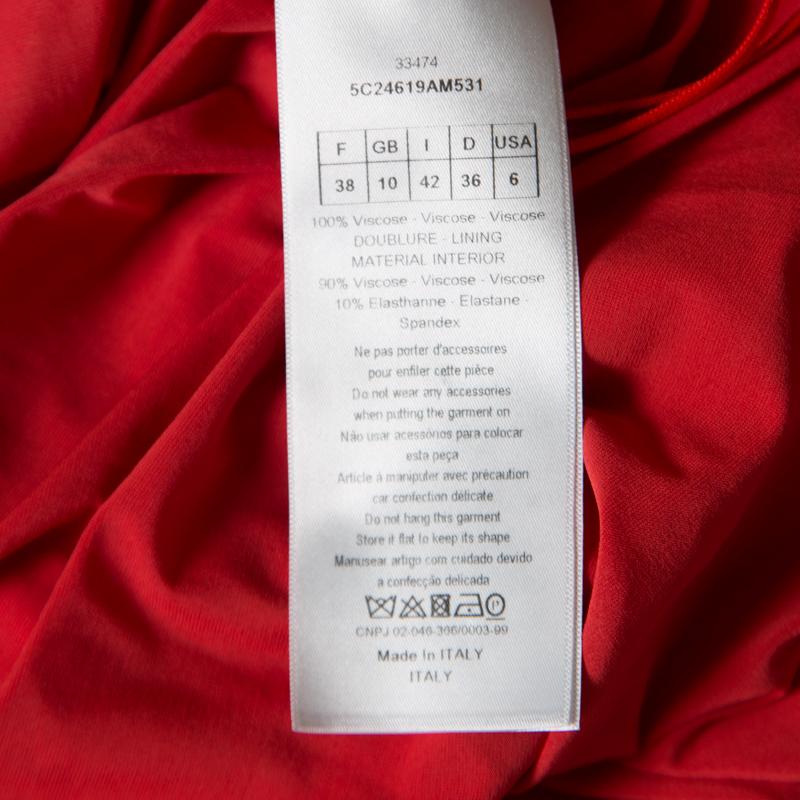 Dior Red Rib Knit Sleeveless Asymmetric Bottom Maxi Dress M 2