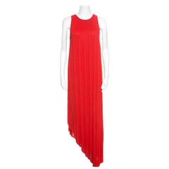 Dior Red Rib Knit Sleeveless Asymmetric Bottom Maxi Dress M