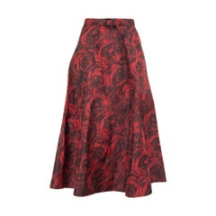 Dior Red Rose Pattern Buckle Detail Midi Skirt Size M