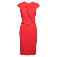 Dior Red Silk Crepe Cap Sleeve Belted Shift Dress M