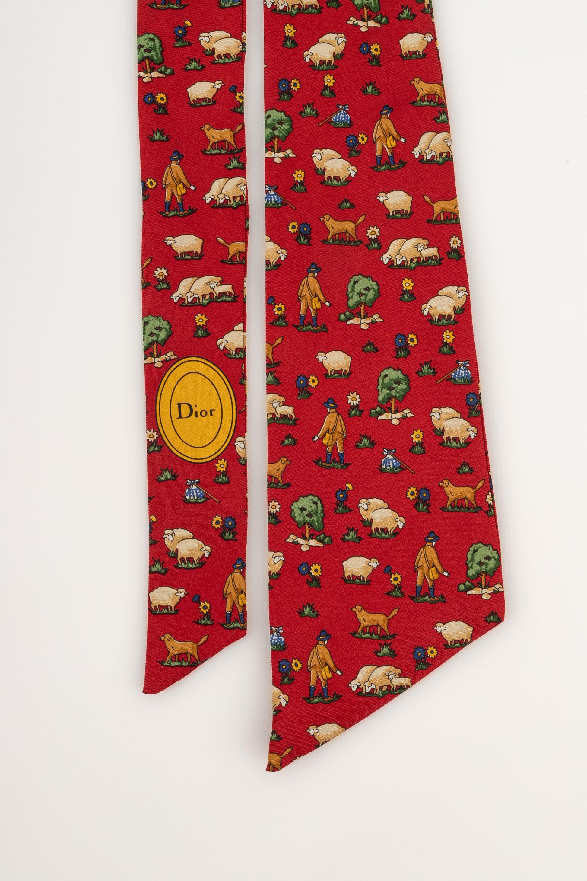 Dior Red Silk Twill Mitzah In Excellent Condition For Sale In SAINT-OUEN-SUR-SEINE, FR