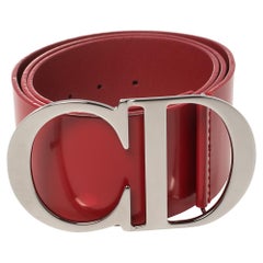 Dior Red Smooth Leather CD Logo Waist Belt 90 CM