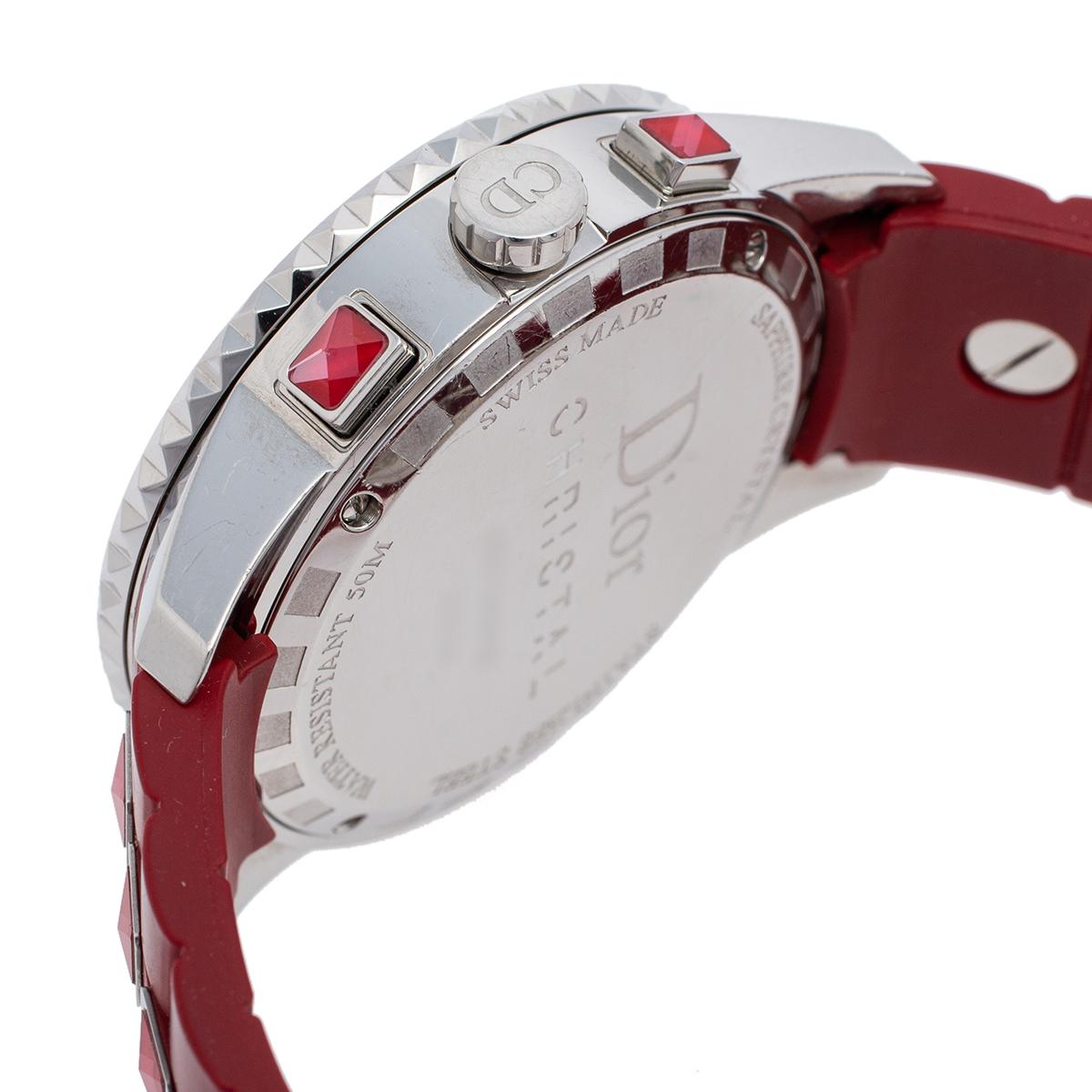 Dior Red Stainless Steel Diamonds Christal CD11431B Women's Wristwatch 38 mm In Good Condition In Dubai, Al Qouz 2