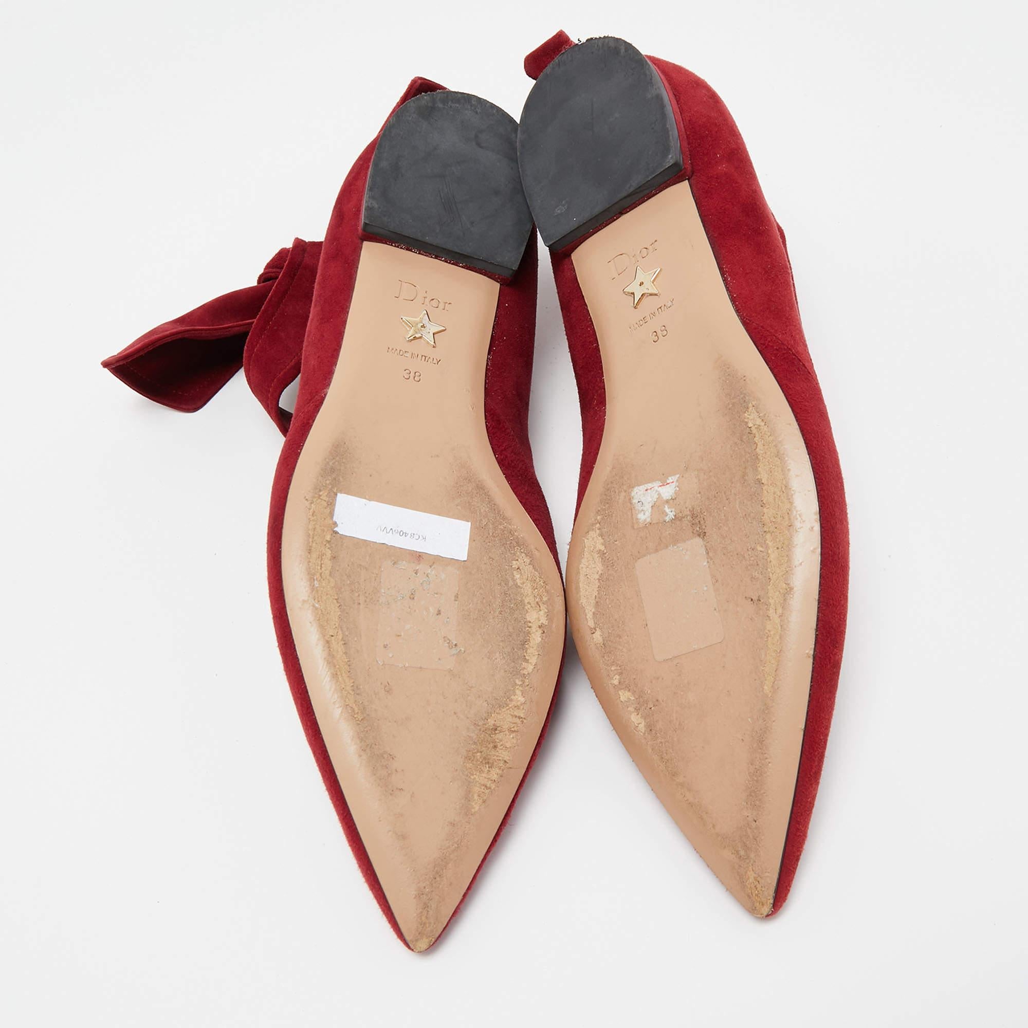 Dior Red Suede Ankle Wrap Ballet Flats Size 38 2