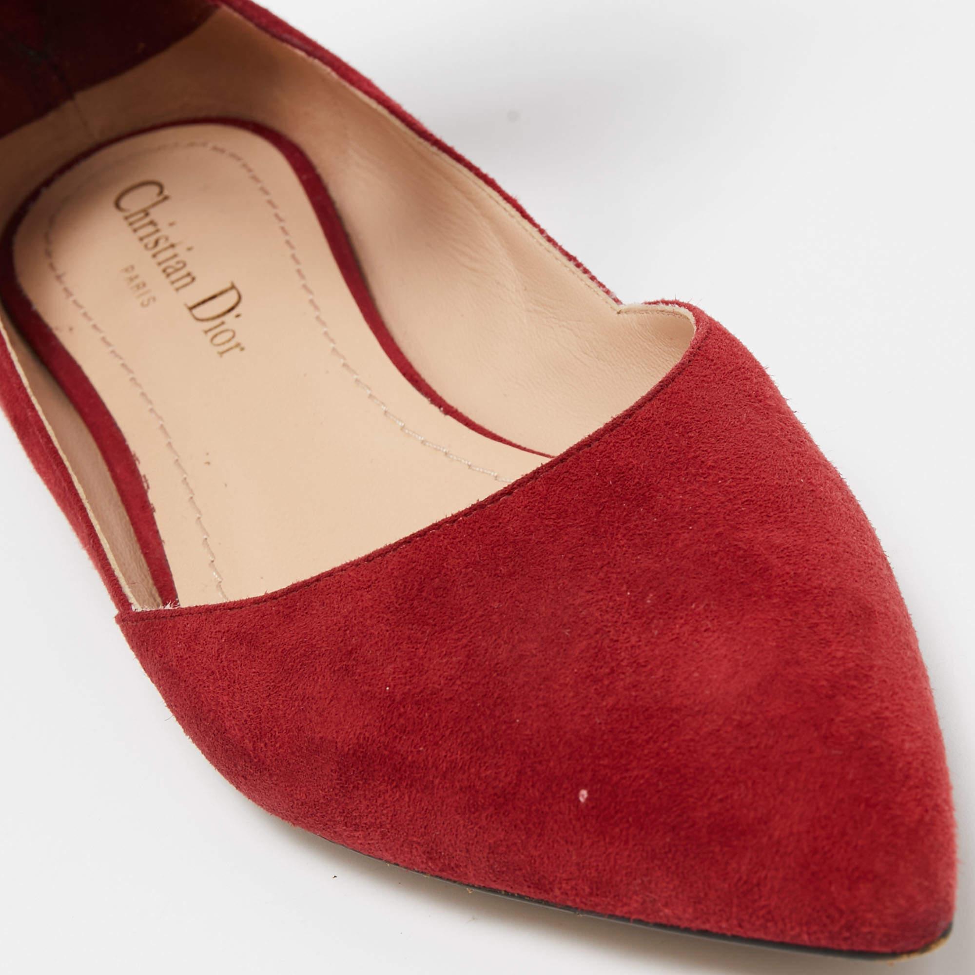 Dior Red Suede Ankle Wrap Ballet Flats Size 38 4