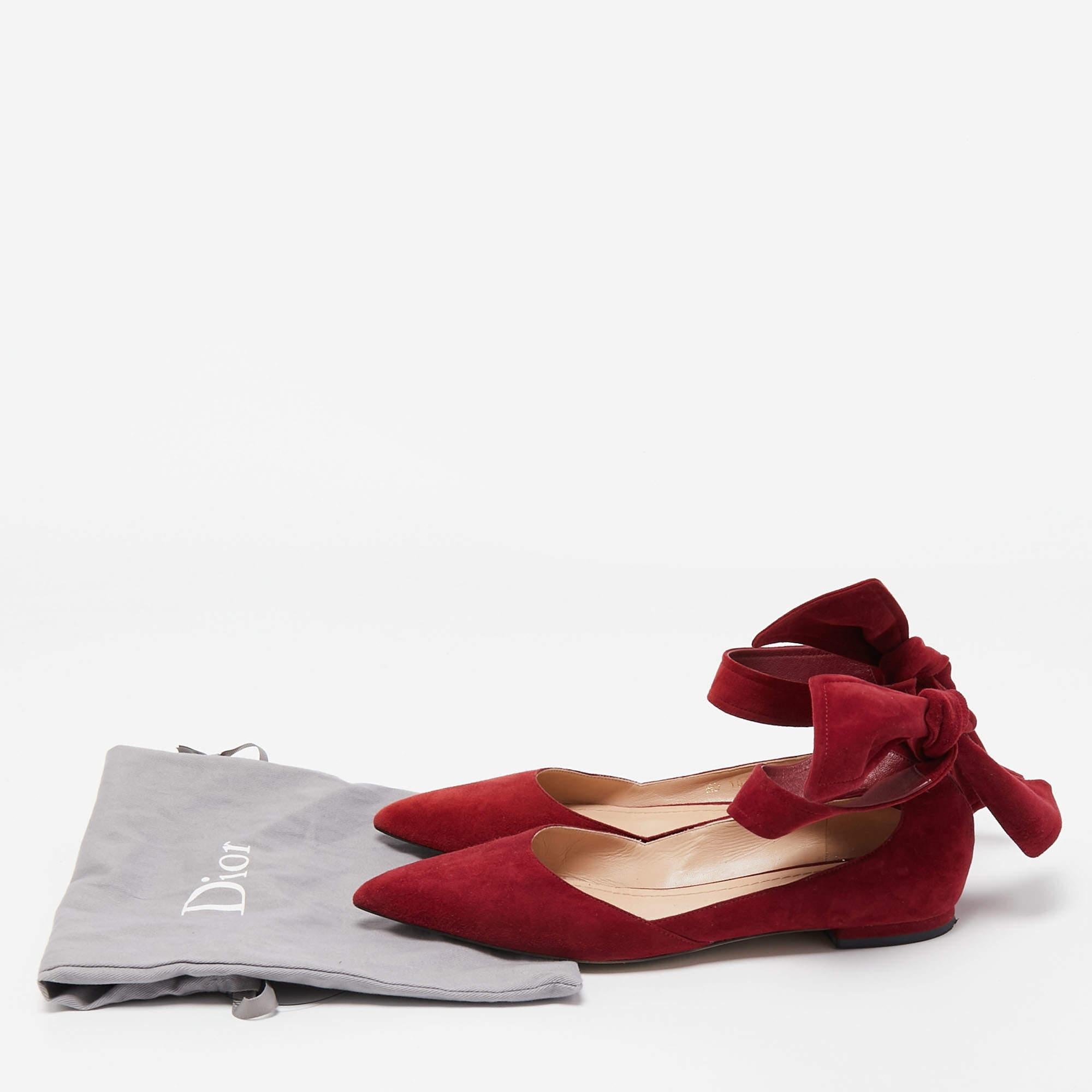 Dior Red Suede Ankle Wrap Ballet Flats Size 38 5