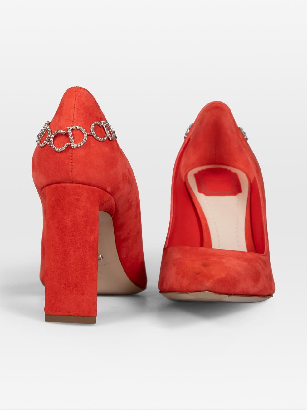 Nero Dior Red Suede Logo Chain Pumps Taglia IT 41 in vendita