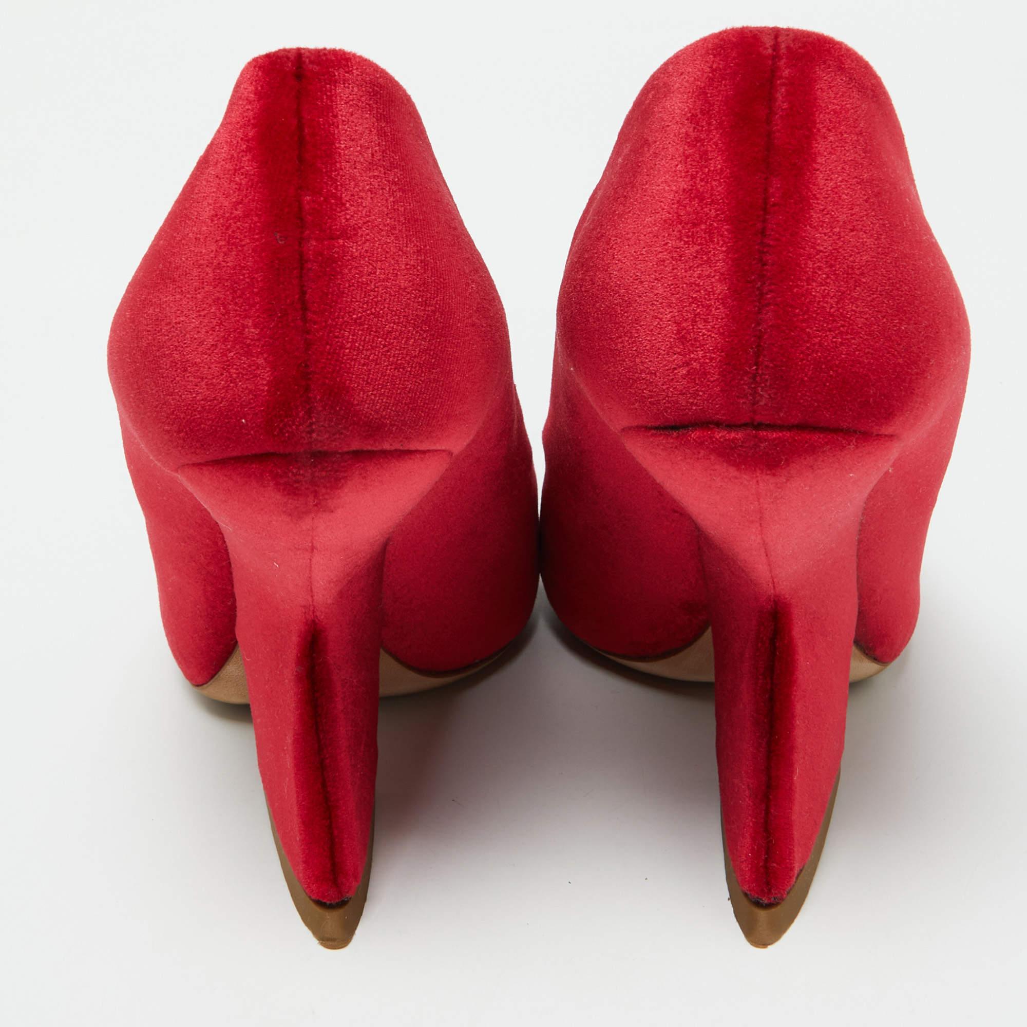 Dior Red Velvet Peep Toe Wedge Pumps Size 39 For Sale 1