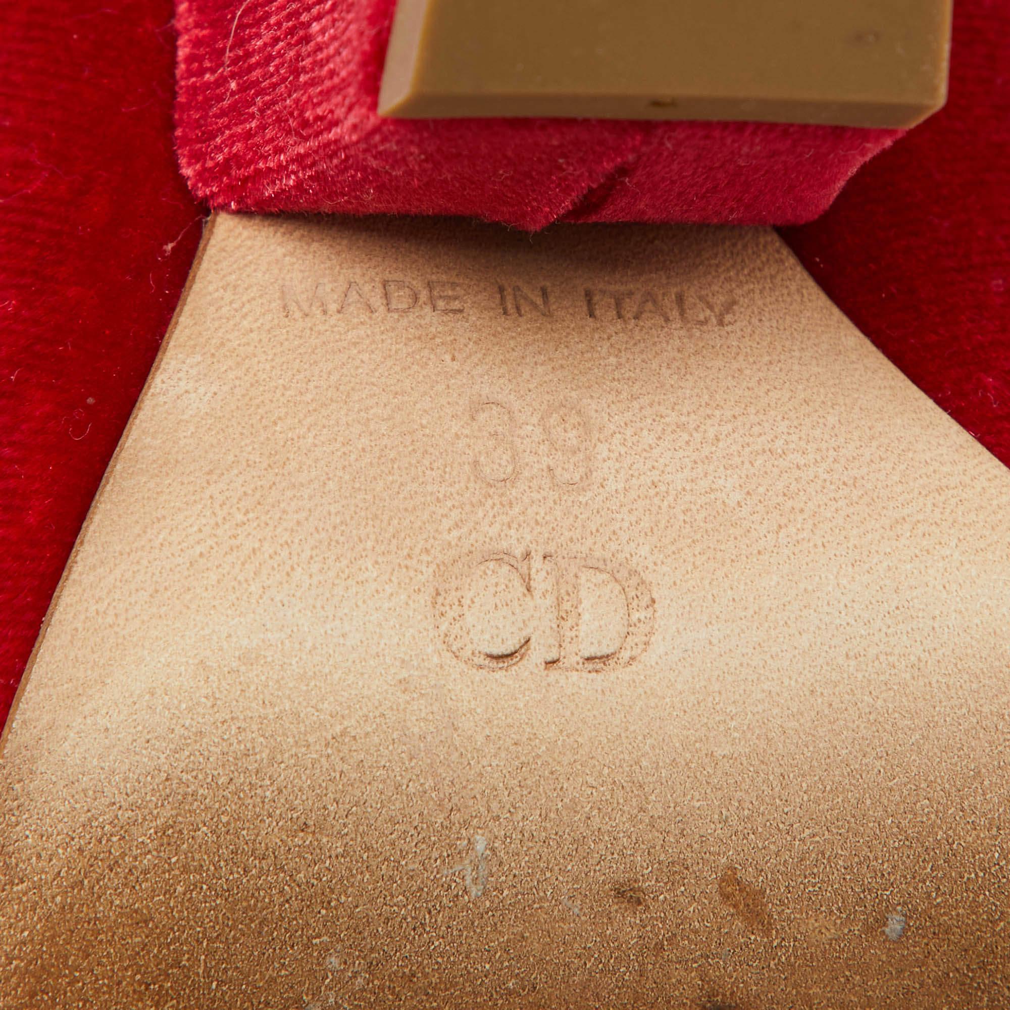 Dior Red Velvet Peep Toe Wedge Pumps Size 39 For Sale 4