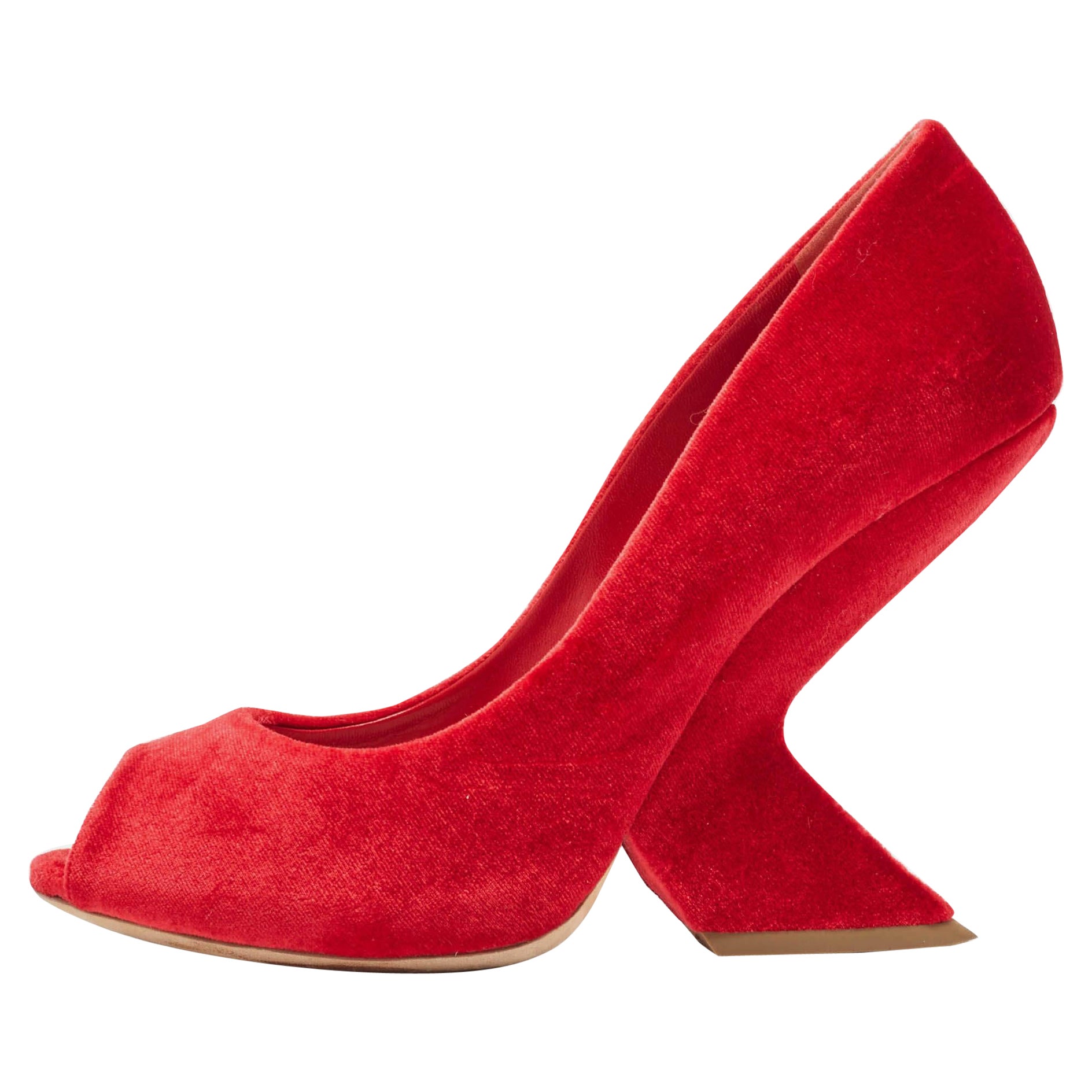 Dior Red Velvet Peep Toe Wedge Pumps Size 39
