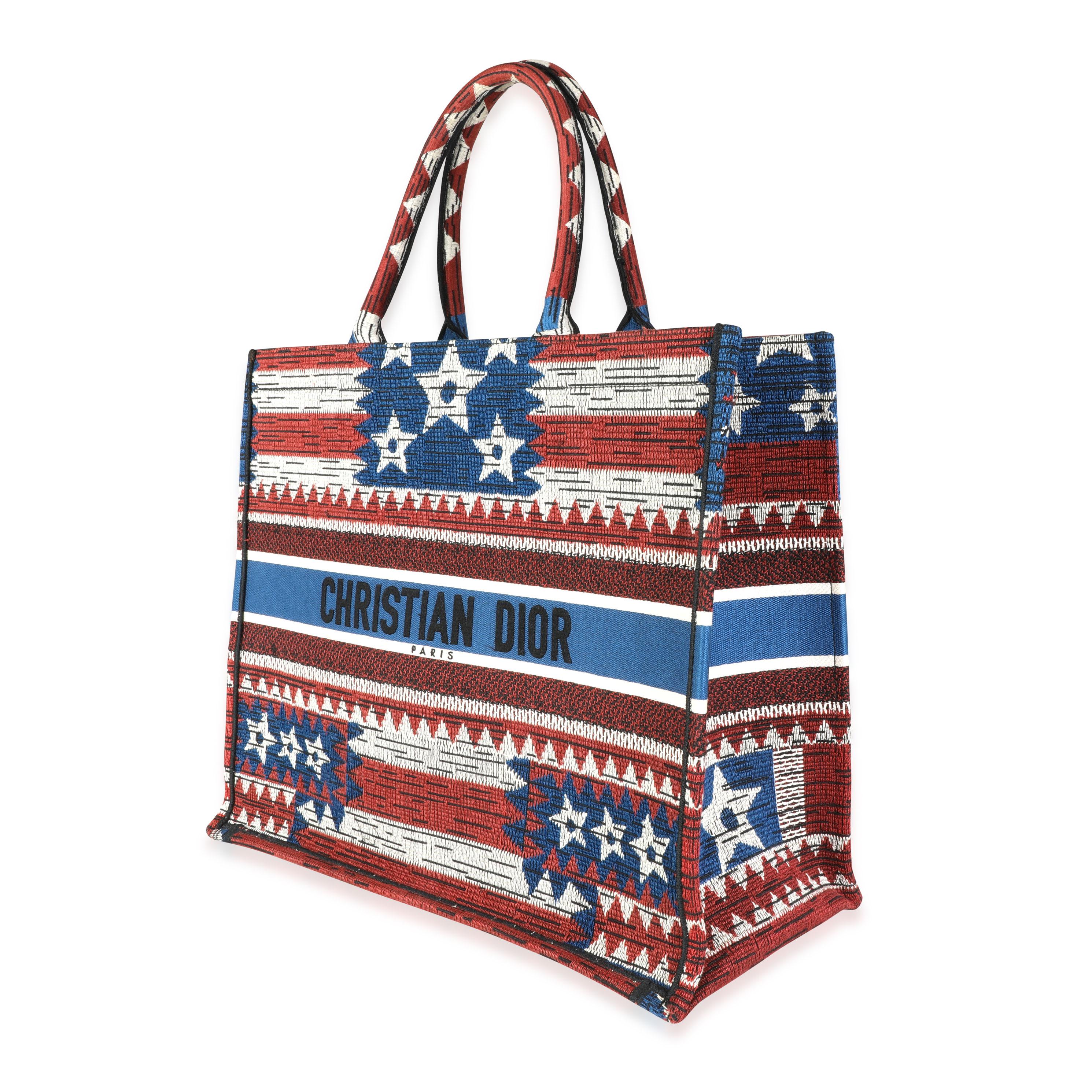 Black Dior Red, White, & Blue American Flag Large Book Tote