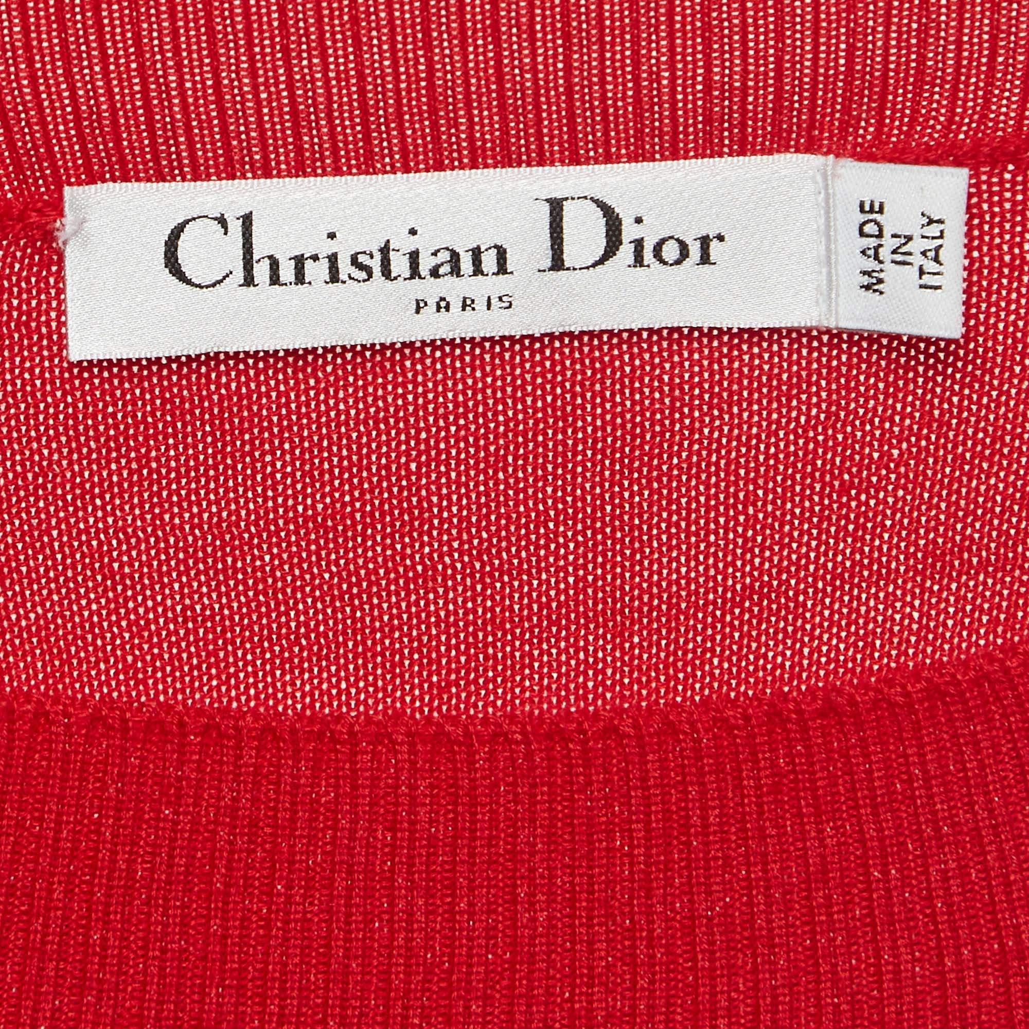 Dior Red Wool and Cashmere Crystal Applique Knit Crew Neck Jumper M In Excellent Condition For Sale In Dubai, Al Qouz 2
