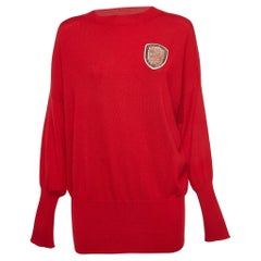 Dior Red Wool and Cashmere Crystal Applique Knit Crew Neck Jumper M