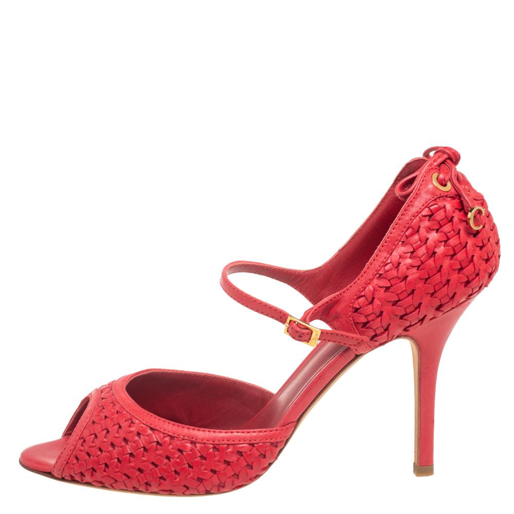 Dior Red Woven Leather Ankle Strap Sandals Size 40.5 For Sale at ...