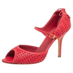 Dior Red Woven Leather Ankle Strap Sandals Size 40.5