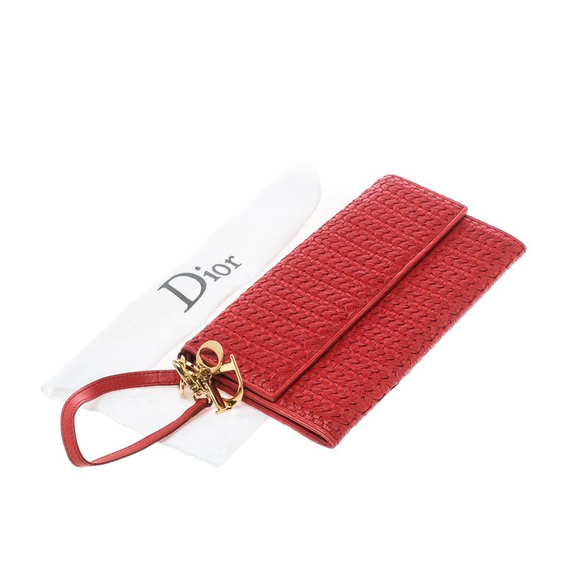 Dior Red Woven Leather Clutch 8