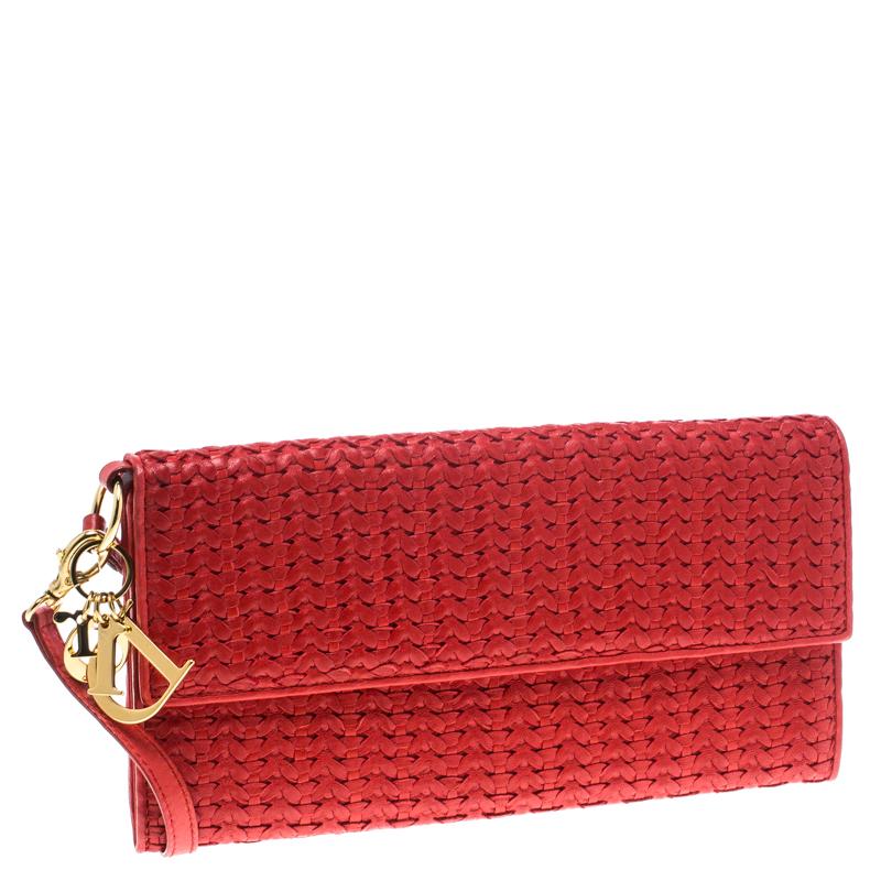 Women's Dior Red Woven Leather Clutch