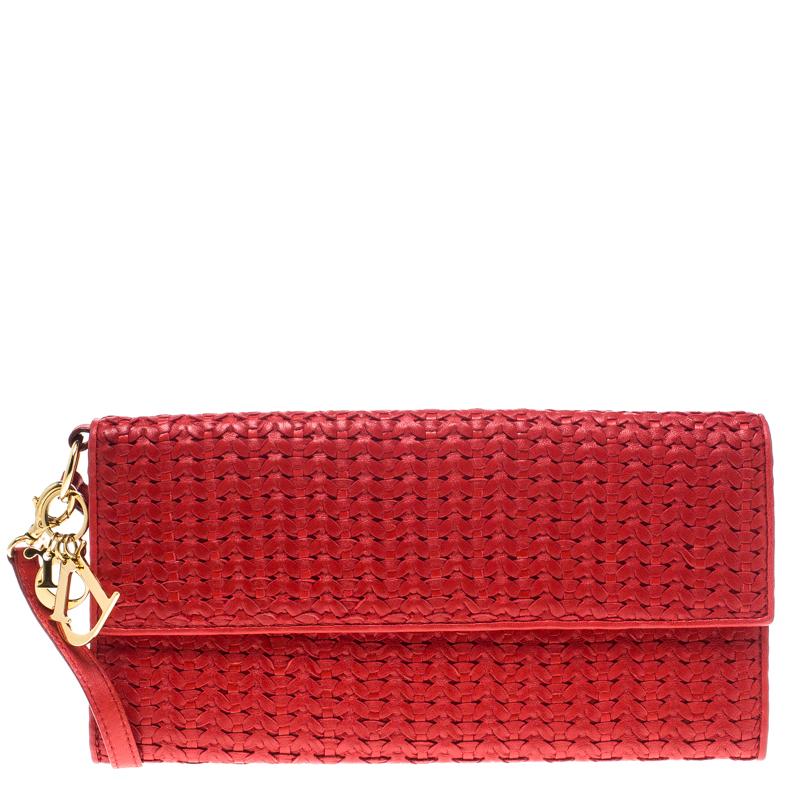 Dior Red Woven Leather Clutch