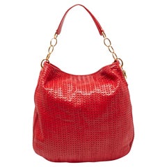 Dior Red Woven Leather Lady Dior Hobo