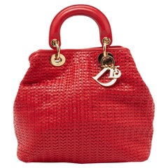 Dior Rotes gewebtes Leder Soft Lady Dior Tote