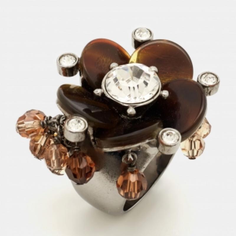Anello Dior con perline di cristallo in resina in tonalità argento misura 55 in vendita 1