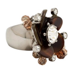 Dior Resin Crystal Beads Silver Tone Ring Size 55