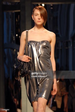 Dior Resort 2007 John Galliano Metallic Silver Strapless Drape Dress Runway US 4