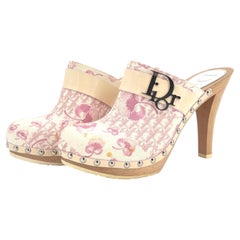 Dior Retro Vintage Trotter Print Logo Embellished Pink Blossom Clogs Mules 39