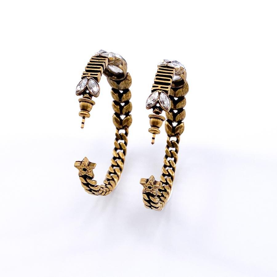 Women's Dior Revolution Earrings Aged Gold Rhinestones Loop