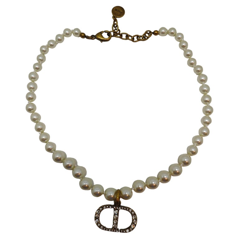 Dior Rhinestone Antique CD Pearl Choker Necklace For Sale at 1stDibs