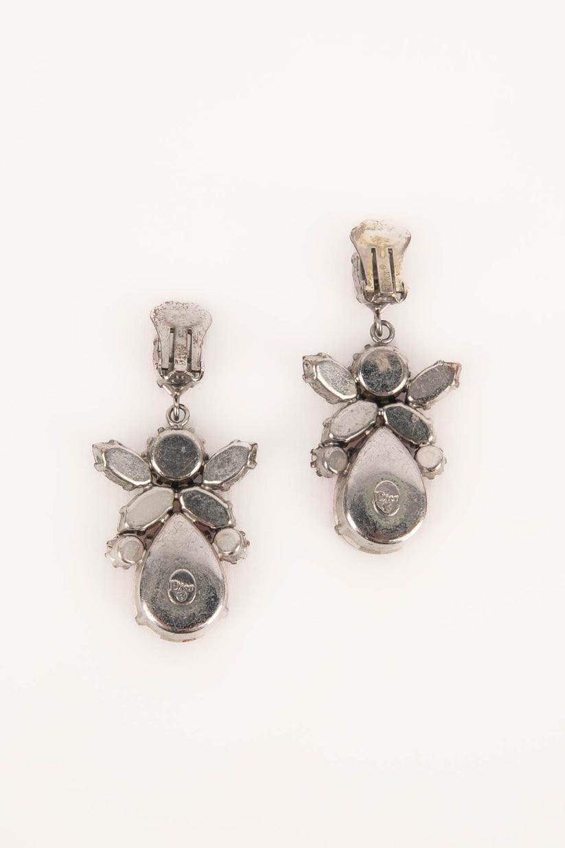 Dior Rhinestone Silvery Metal Clip-On Earrings In Good Condition For Sale In SAINT-OUEN-SUR-SEINE, FR