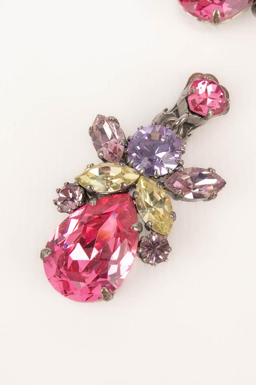 Women's Dior Rhinestone Silvery Metal Clip-On Earrings For Sale