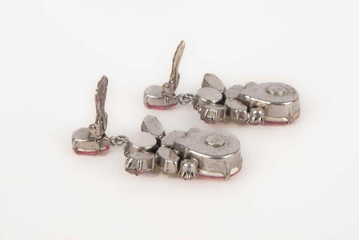 Dior Rhinestone Silvery Metal Clip-On Earrings For Sale 2