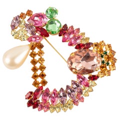 Retro Dior Rhinestoned Brooch with Colored Rhinestones, 1990s