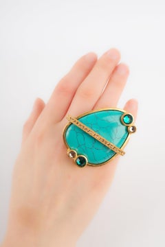 Dior Ring with Rhinestones and Hardstone Cabochon
