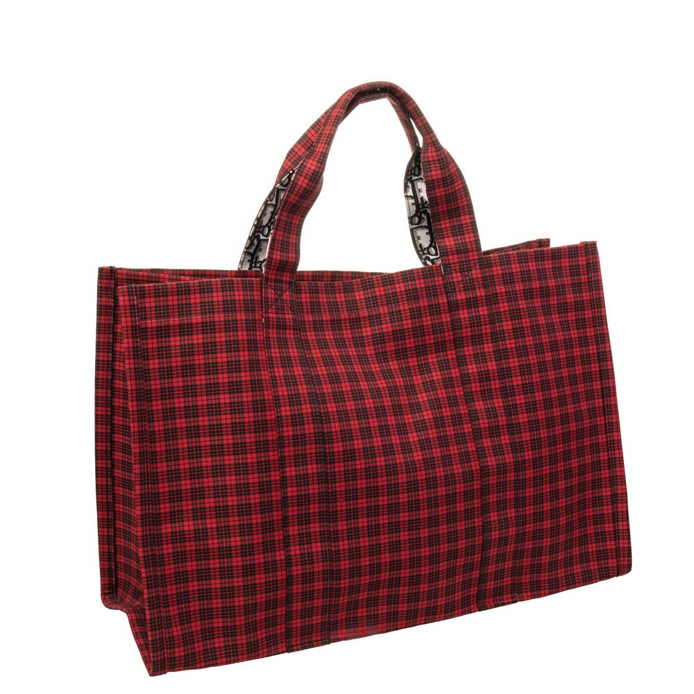 Brown Dior Rogue Checkered Canvas Diordouble Reversible Tote
