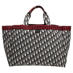 Used Dior Rogue Checkered Canvas Diordouble Reversible Tote