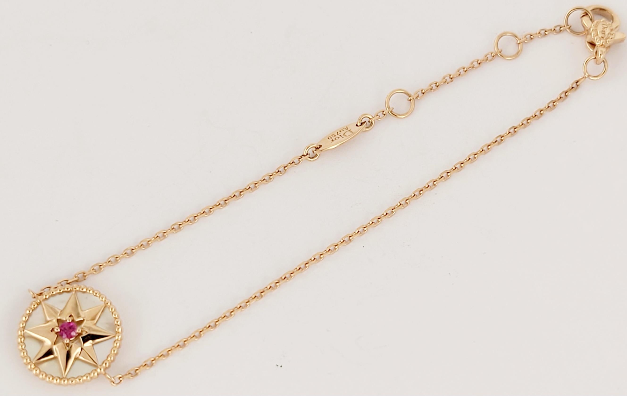 Marque Christian Dior 
Matière : or rose 18 carats 
Des Vents Diamond & MOP
Longueur du bracelet 7''
Ajustable 5.5'',  6.5'' 7''
Poids du bracelet 2.4gr 
Genre Femmes 
Condit New, never worn