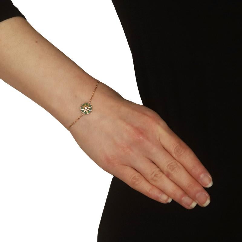 Rose Cut Dior Rose de Vents Diamond Malachite Bracelet Yellow Gold 18k North Star Adjust For Sale