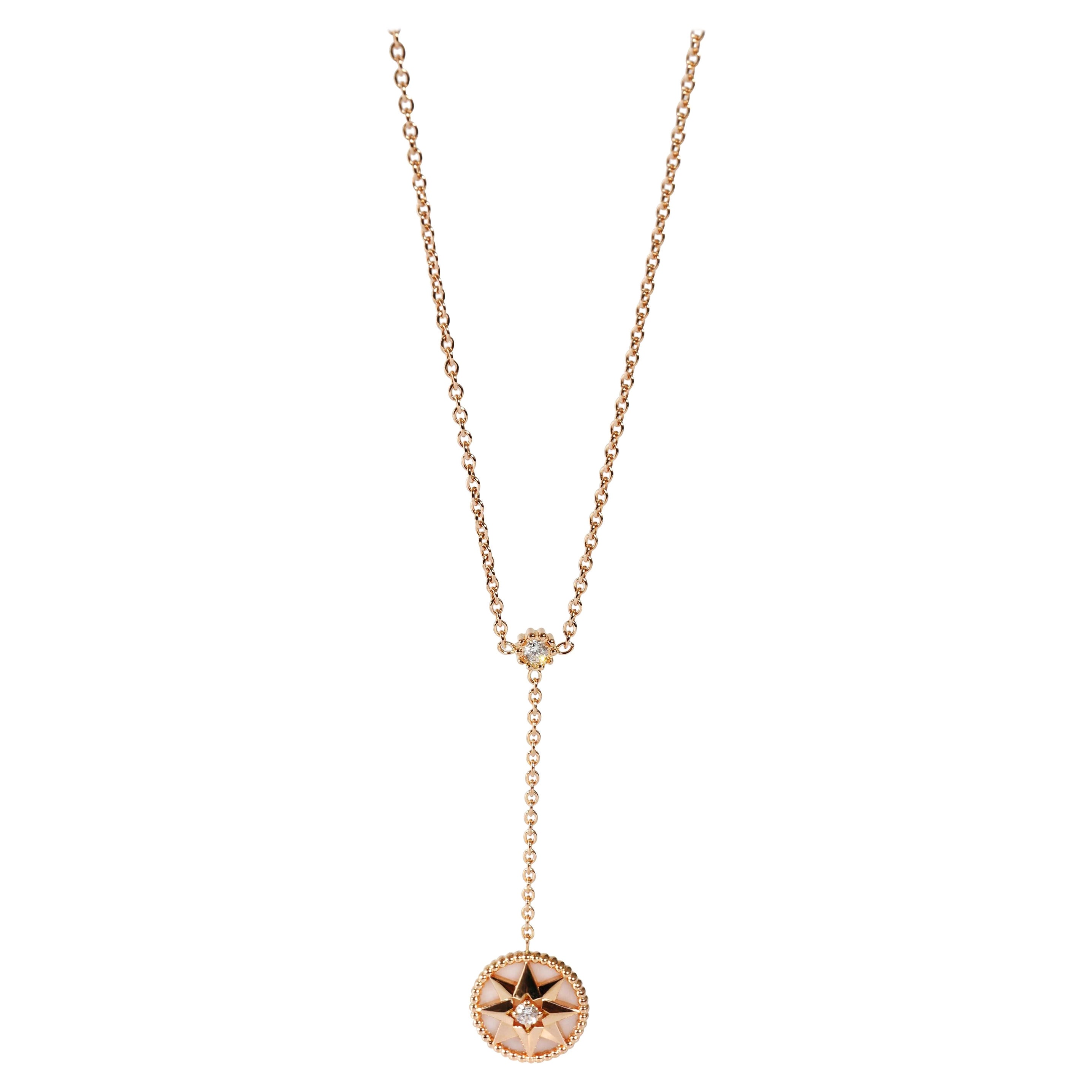 Dior Rose De Vents Lariat-Anhänger mit Perlmutt- und Diamant 0,10 Karat