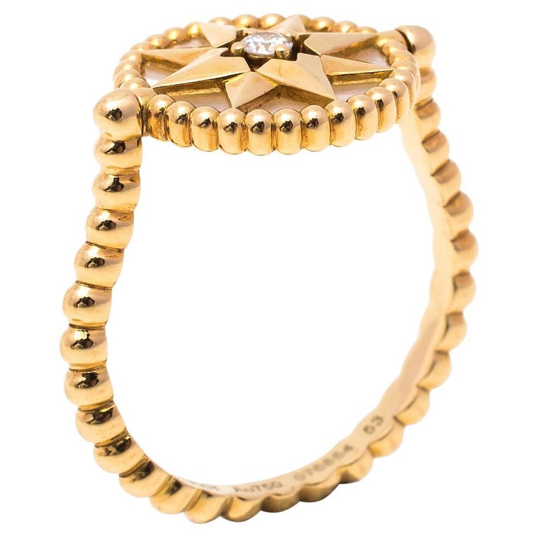 Dior Rose Des Vents 18K Yellow Gold Diamond and Mother of Pearl Ring Size  53 at 1stDibs